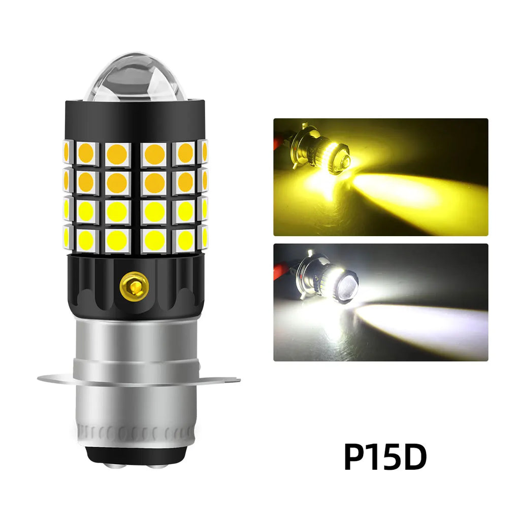 H4 LED P15D BA20D Motorcycle Headlight Bulb CSP Projector Lens White Yellow Hi/Lo Beam Lamp For Moto Scooter Accessories 12V