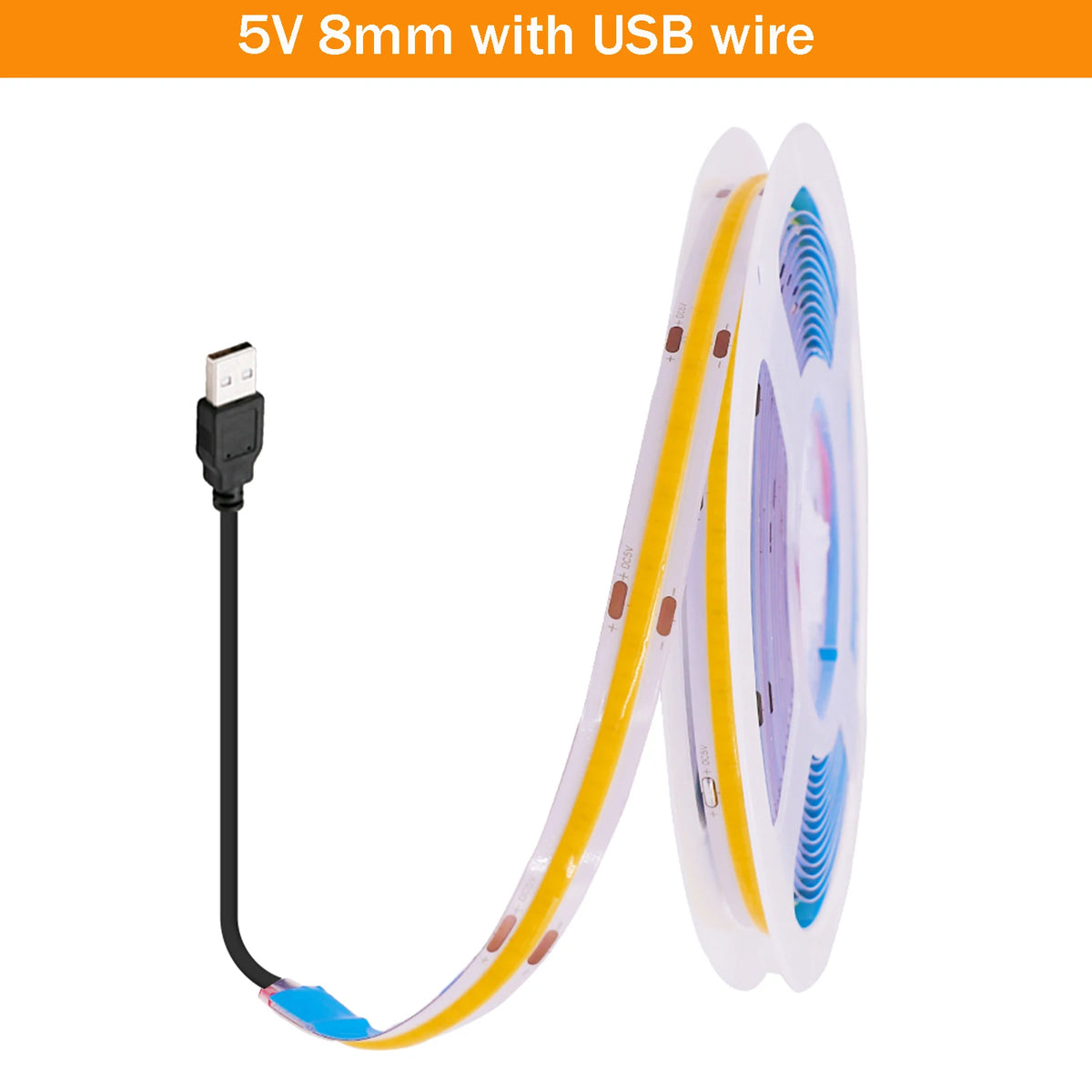 DC5V USB COB LED Strip 3mm 5mm 8mm Width 12V 320LEDs Flexible LED Strip Light with Adhesive High Density Linear Lighting