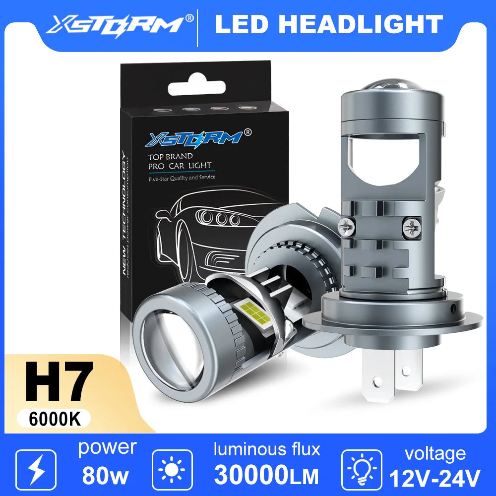 XSTORM H7 LED Headlight Lens Projector 80W 30000LM Car Light