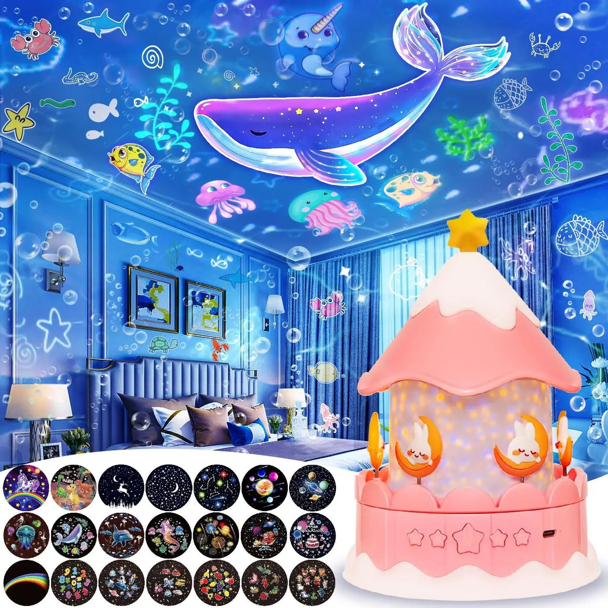 Galaxy Solar System Projector Nightlights 360 Rotating 21 Films Kids Star Night Light Projector for Bedroom Home Decoration lamp