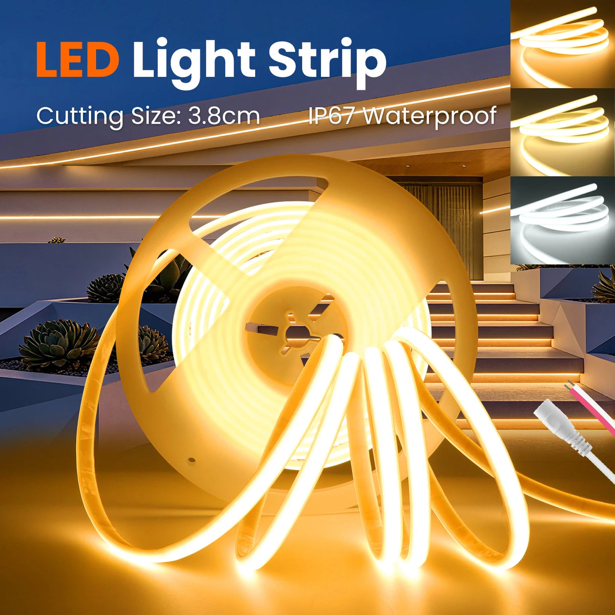 12V 24V COB LED Strip 320LEDs Flexible Neon Tape Light IP67 