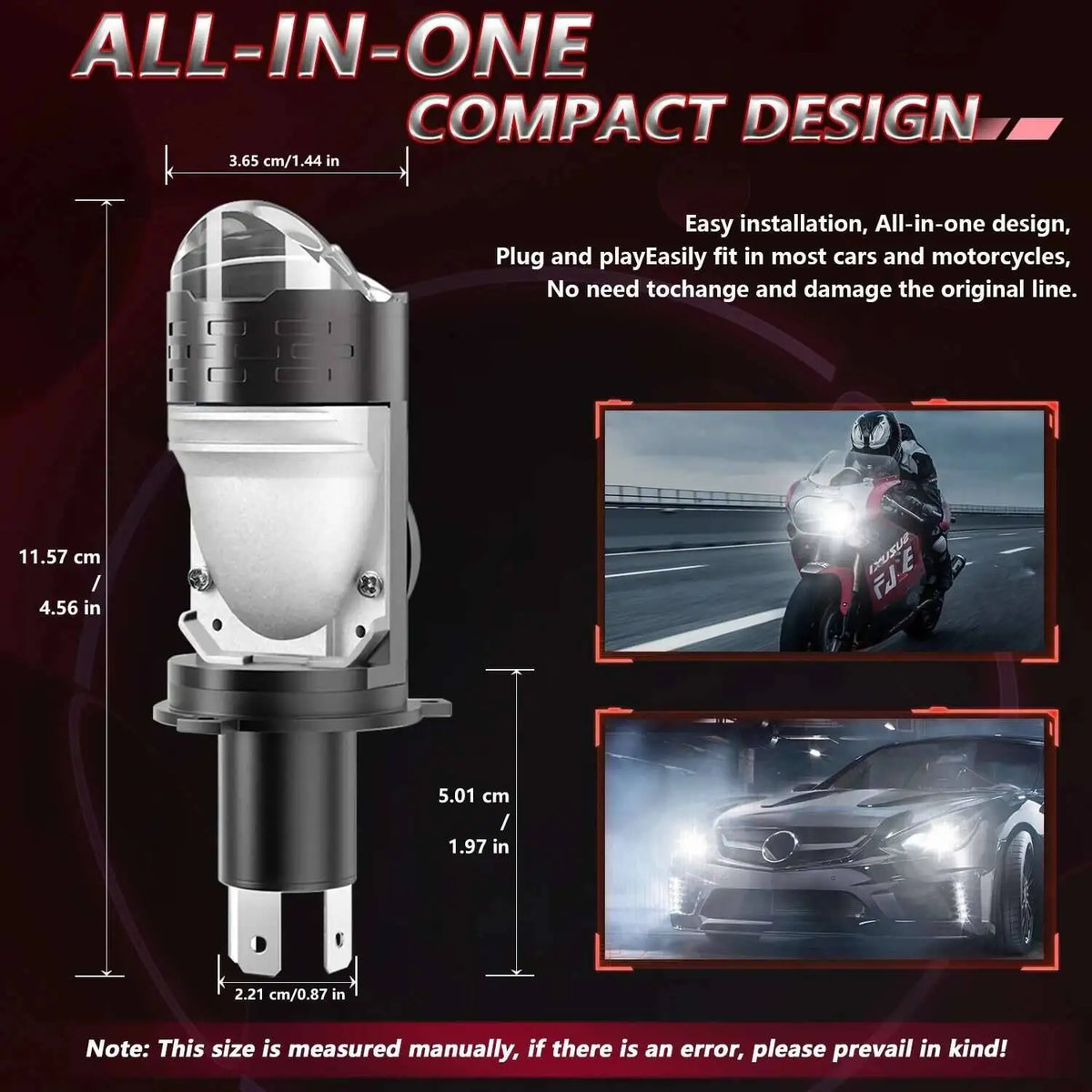 H4 Projector Lens LED Headlight Car Motorcycle 10000LM 100W 