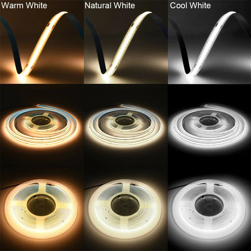 5V COB LED Light Strip USB COB Bendable Tape Light Flexible 