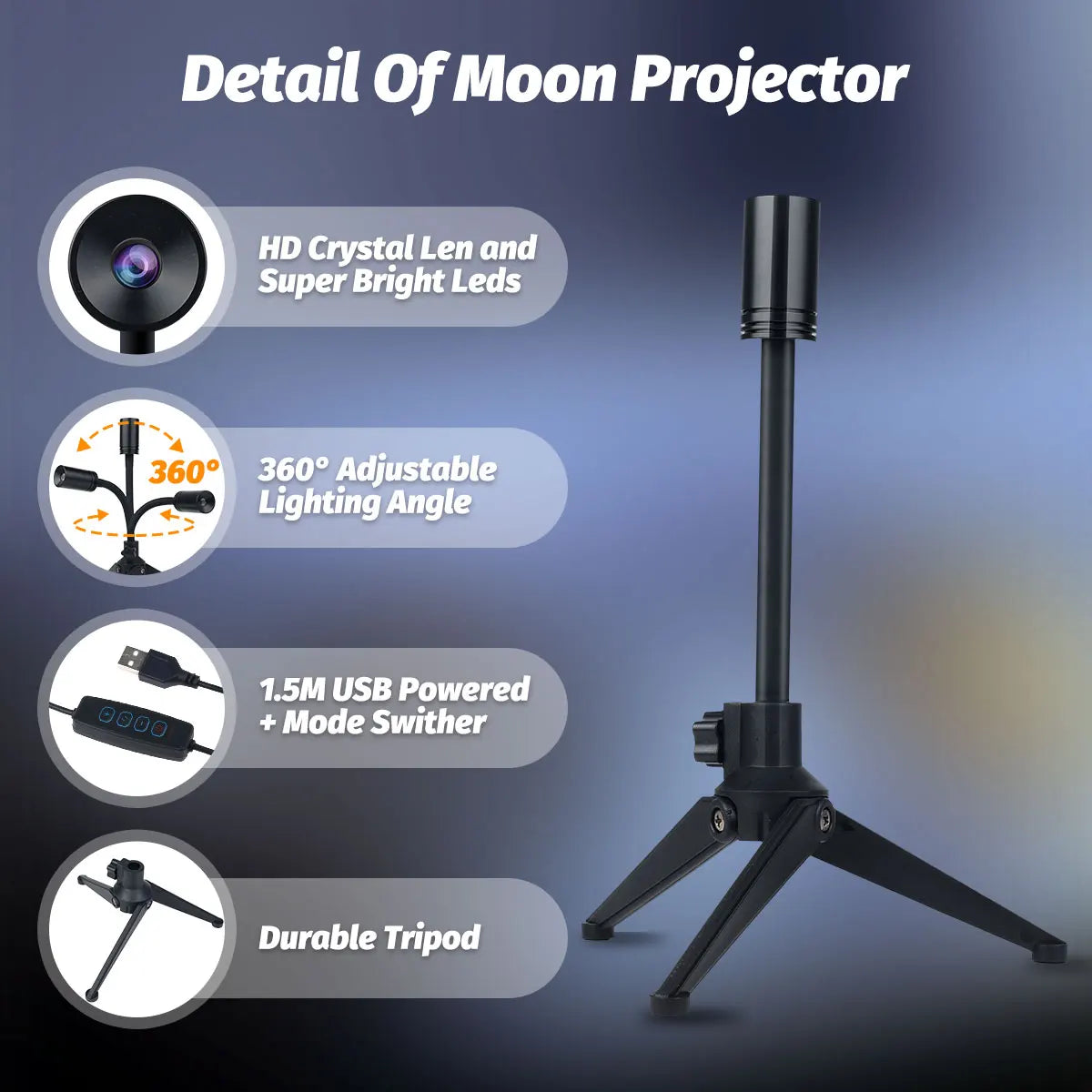 Upgrade Non-Fade Moon Projector Night Light USB 3 Lighting C