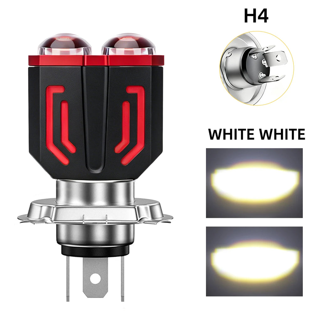 1Pc H4 BA20D H6 LED Bulb Motorcycle Headlight Bulb CSP Projector 2Lens White Yellow Hi Low Beam Lamp DRL Driving Lamp Fog Lights