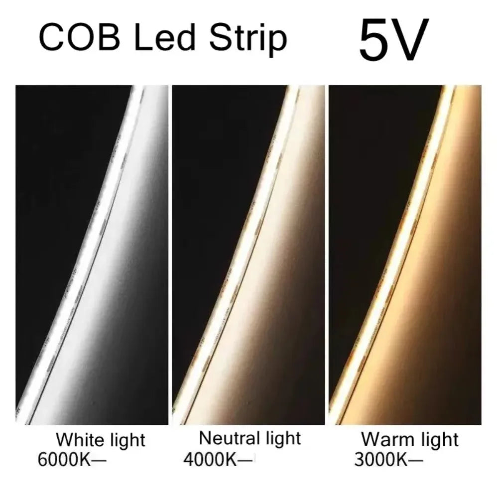 DC 5V LED COB Strip Light USB High Density Linear Lighting 3
