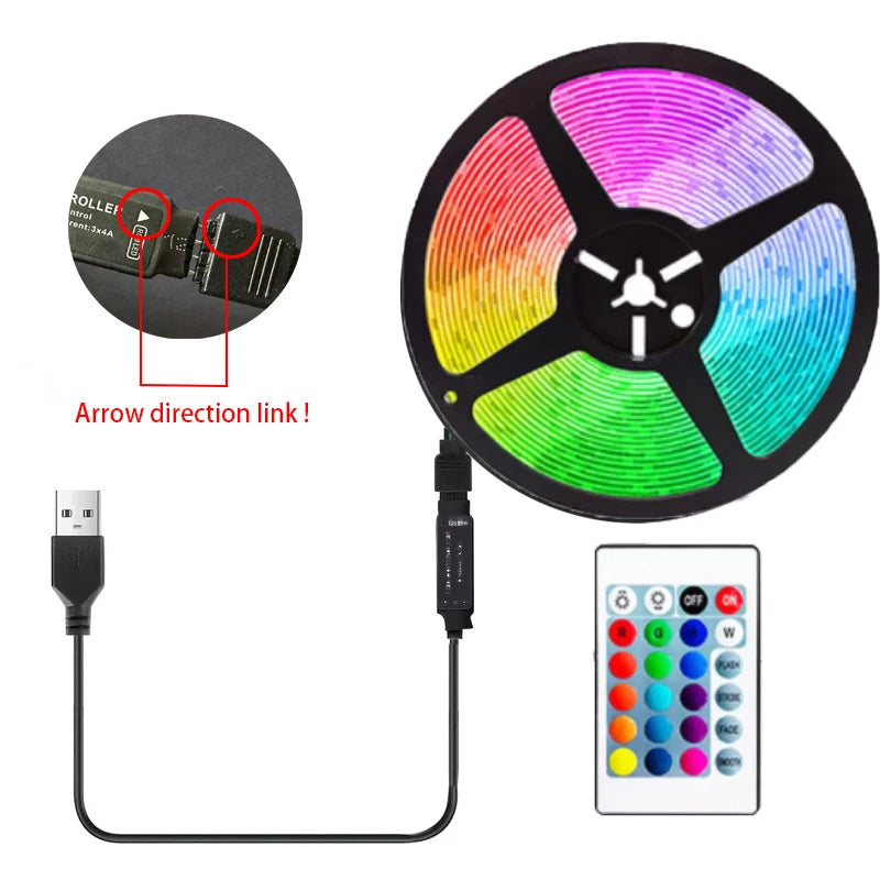 5M Led Light with USB Plug 24 Keys 5050 Multicolor RGB TV Ba