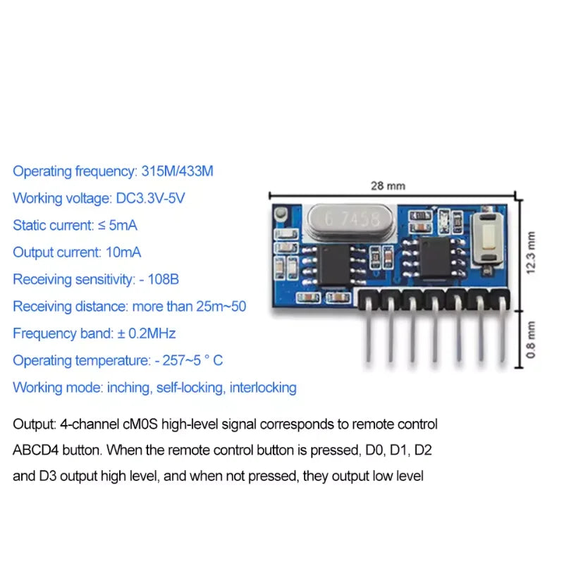 433mhz RF Receiver Learning Code Decoder Module 433 mhz Wire