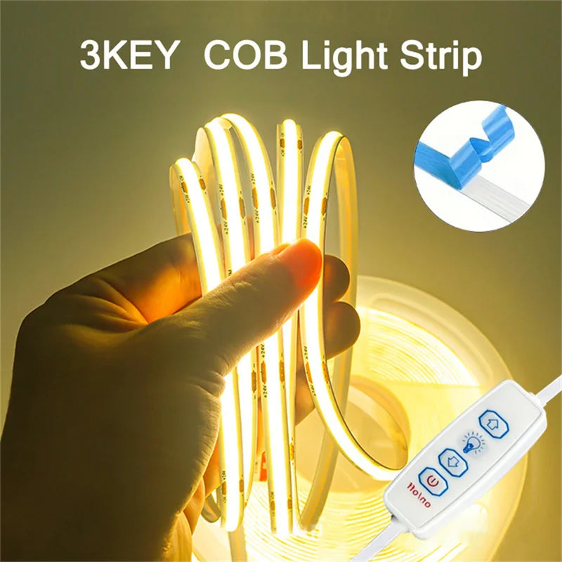 Dimmable COB LED Strip Light 5V USB Flexible Diode Tape With