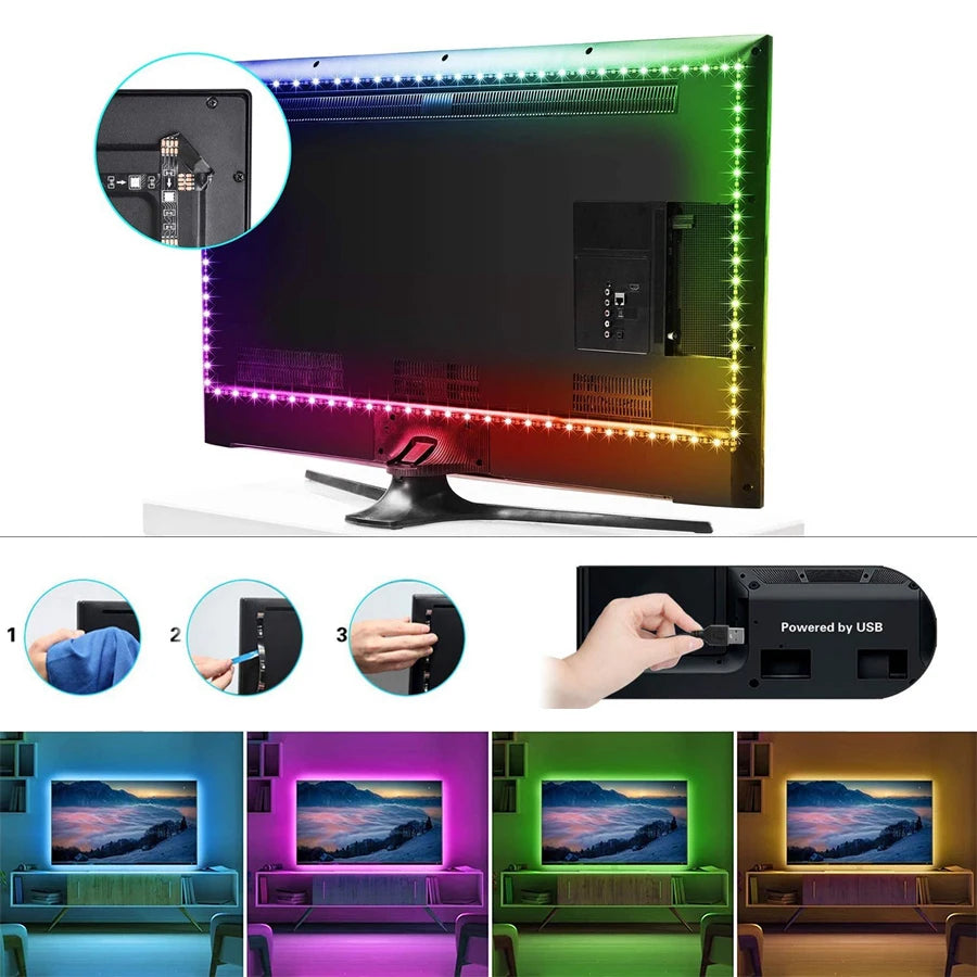 LED Strip Light 5050 Flexible Lamp Tape 3key Sound Sensor RG