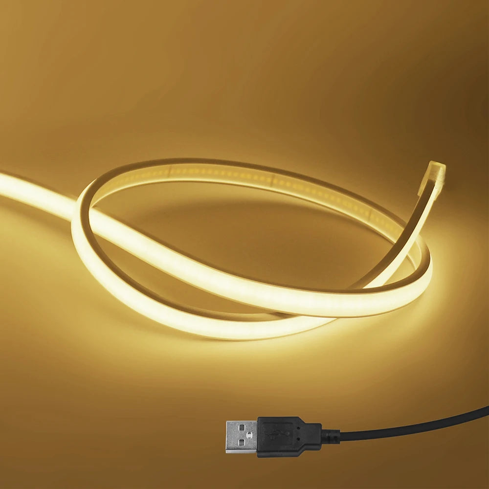 USB COB Neon Strip Light DC 5V 320LED/m Flexible Silicone Rope Light for Home Kitchen Cabinet TV Backlight 3000K 4000K 6000K