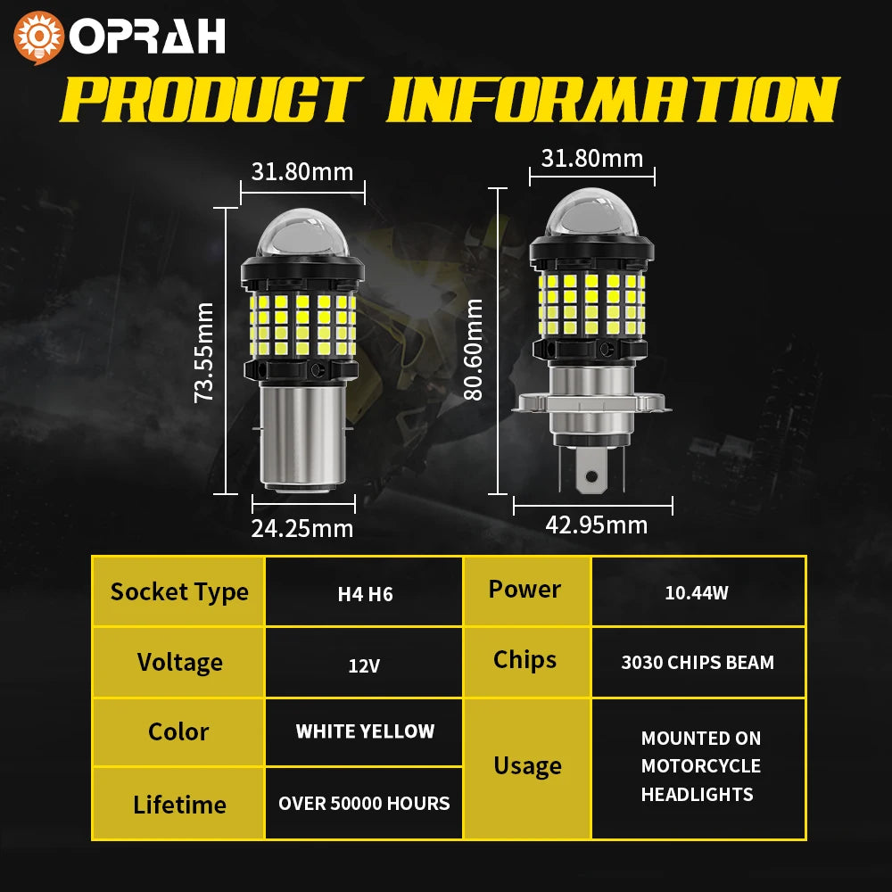 Oprah H4 LED H6 BA20D Motorcycle Headlight Bulb CSP Projecto