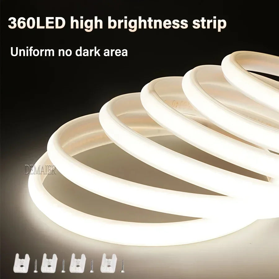 1M-50M 220V COB LED Strip Dimmable 360LEDs/m EU Plug Kitchen