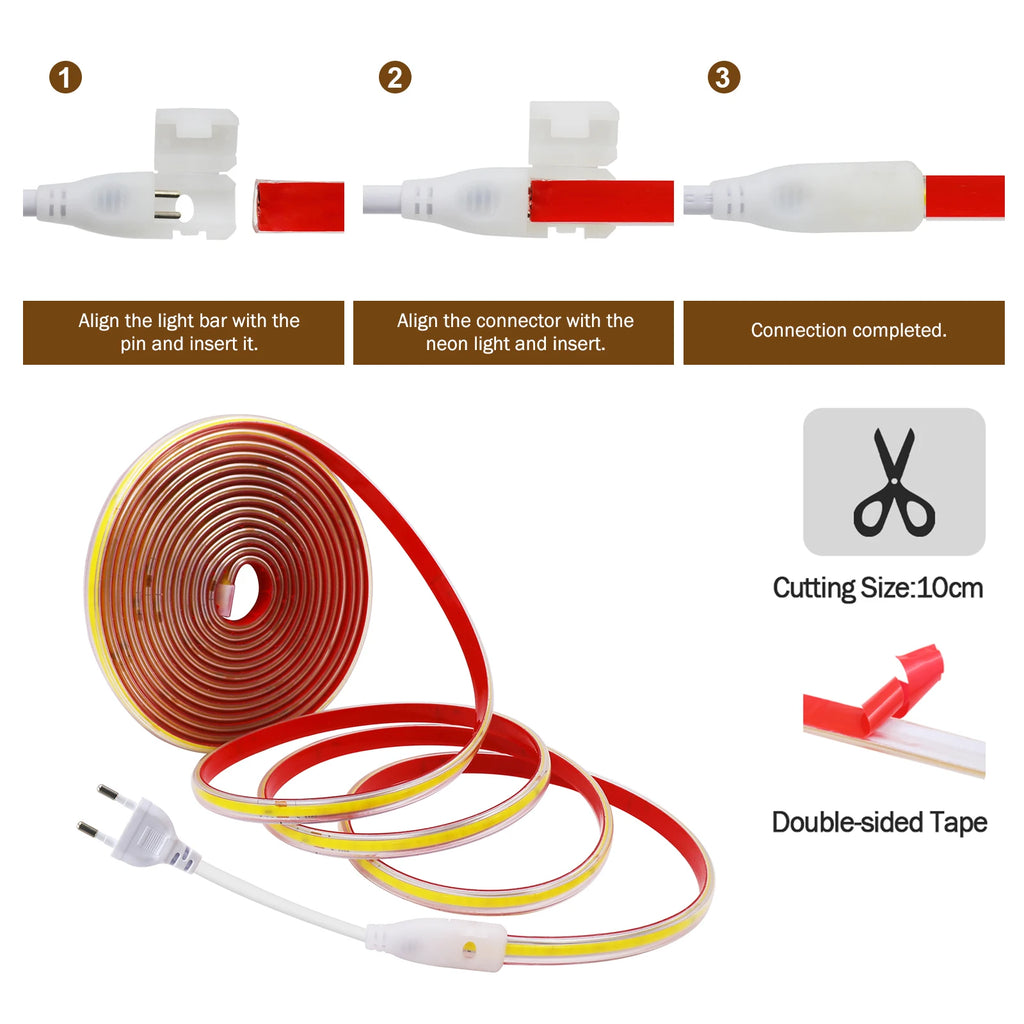 AC 220V COB Strip IP65 Waterproof 10CM Cut 240Leds/M 3000K 4