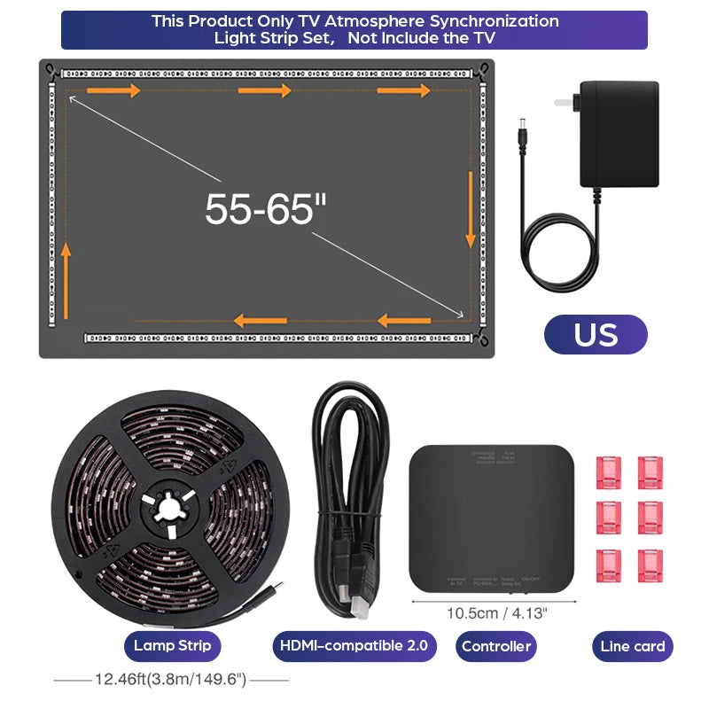 New Ambient TV Led Backlight 4K HDMI-Compatible 2.0 Device Sync Box EU/ US Plug RGB Strip Lights Screen Color Sync Led Light Kit