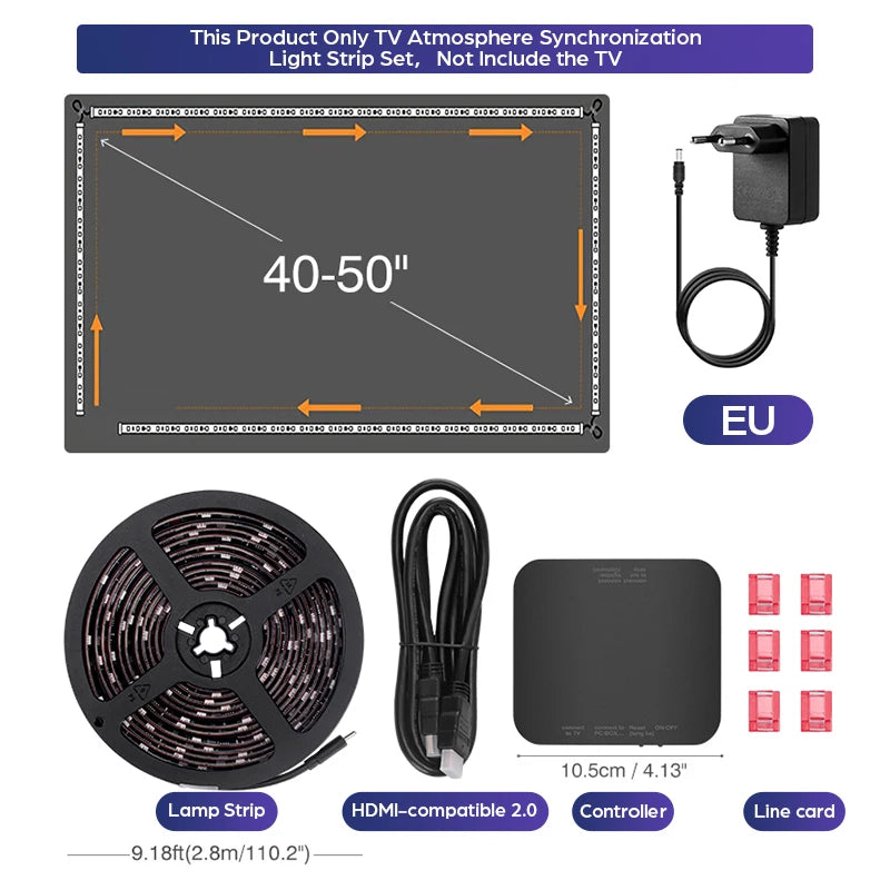 New Ambient TV Led Backlight 4K HDMI-Compatible 2.0 Device Sync Box EU/ US Plug RGB Strip Lights Screen Color Sync Led Light Kit