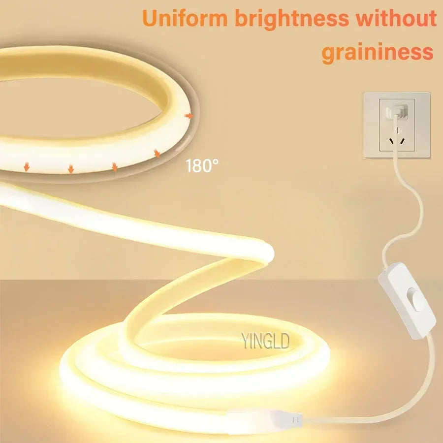 220V COB LED Strip Light High Bright Switch/Dimmable US 110V