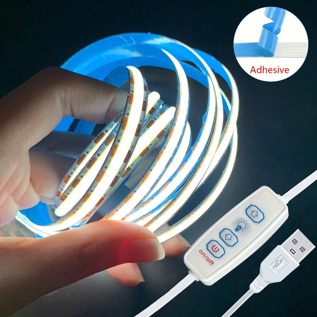5V COB LED Strip Lights 3key Dimmable Flexible Tape Ribbon W