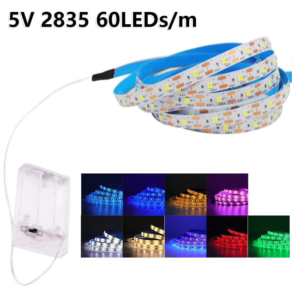 3AA Battery Powered LED Strip 5V 2835 SMD 60LEDs/m Waterproo