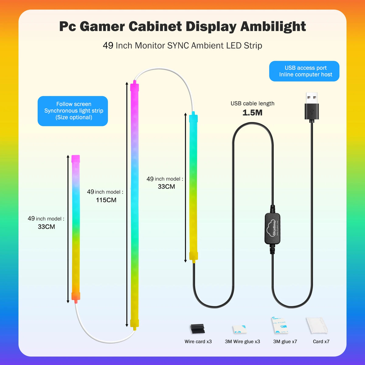 Skydimo RGB Gaming Lights Strip Music Game Sync Color 24 27 49 Computer Screen Amosphere Ambient Smart LED Neon Strip Light