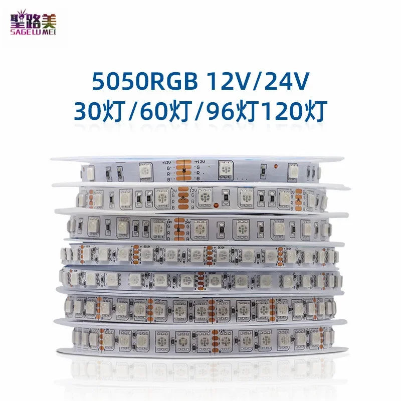 5M RGB 5050 LED Strip Lights DC 12V 24V 30/60/96/120leds Fle