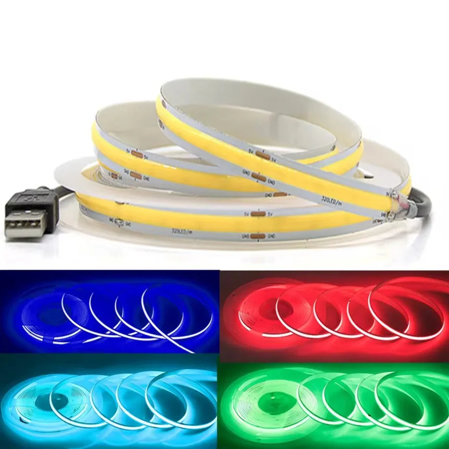 USB COB Lamp Strip DC5V 320LEDs/M White/Red/Pink/Ice Blue/Ye