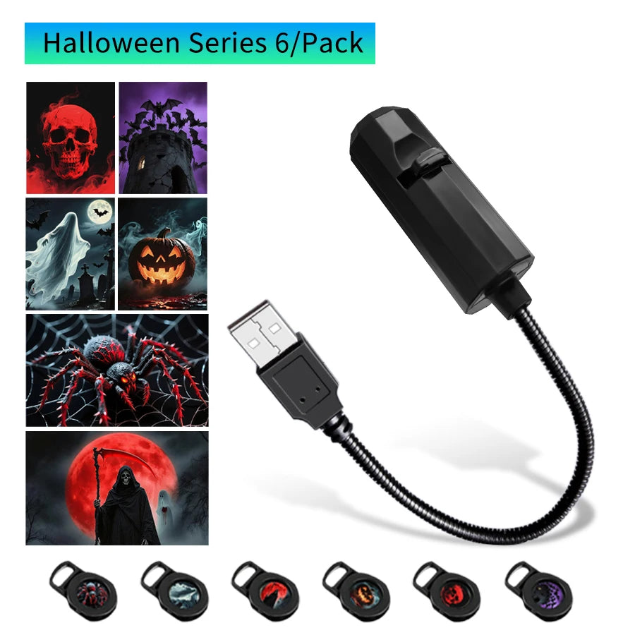 Led Halloween Moon Lamp USB Projector Night Light Christmas Holiday Ornaments for Ceiling Wall Atmosphere Mood Light Adjustable
