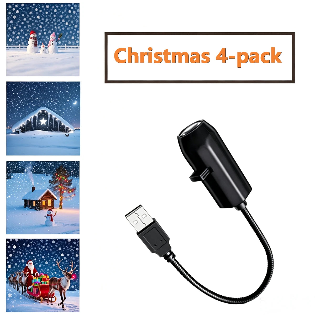 USB Christmas Projector Lamp Cartoon Santa Snowman 10/6/3 Patterns Night Light Xmas Home Bedroom Party Car Decor Atmosphere Lamp