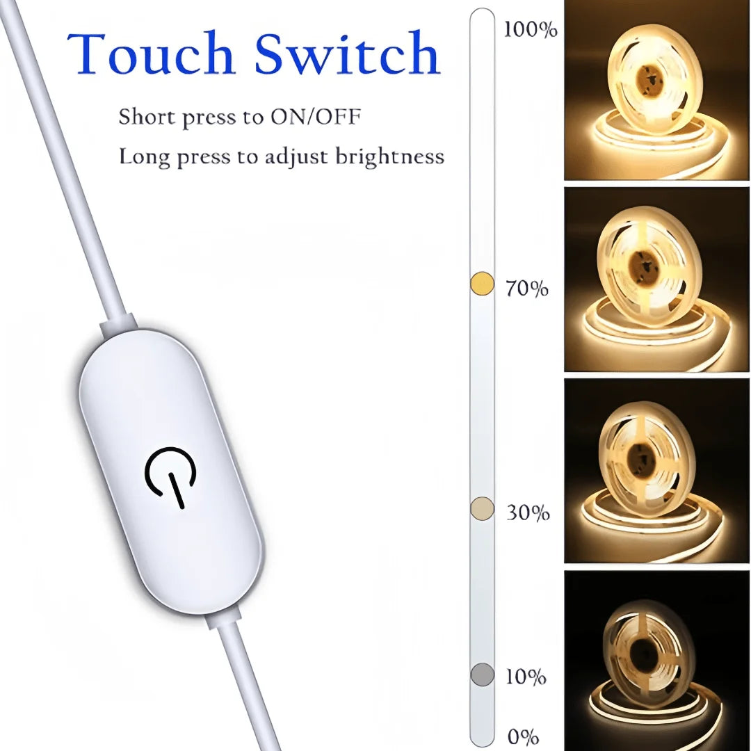 LED COB Light Strip Touch Dimmer Flexible Diode Tape 5V USB 