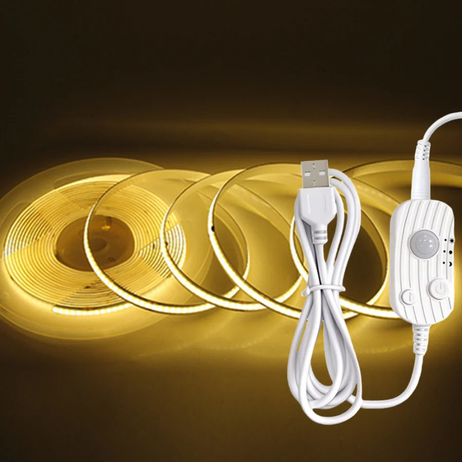 DC5V USB Motion Sensor 8mm COB LED Strip 3 Modes Dimmable Induction Night Light for Bedroom TV Backlight Kitchen Cupboard Decor