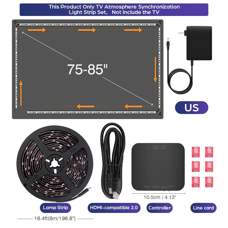 New Ambient TV Led Backlight 4K HDMI-Compatible 2.0 Device Sync Box EU/ US Plug RGB Strip Lights Screen Color Sync Led Light Kit