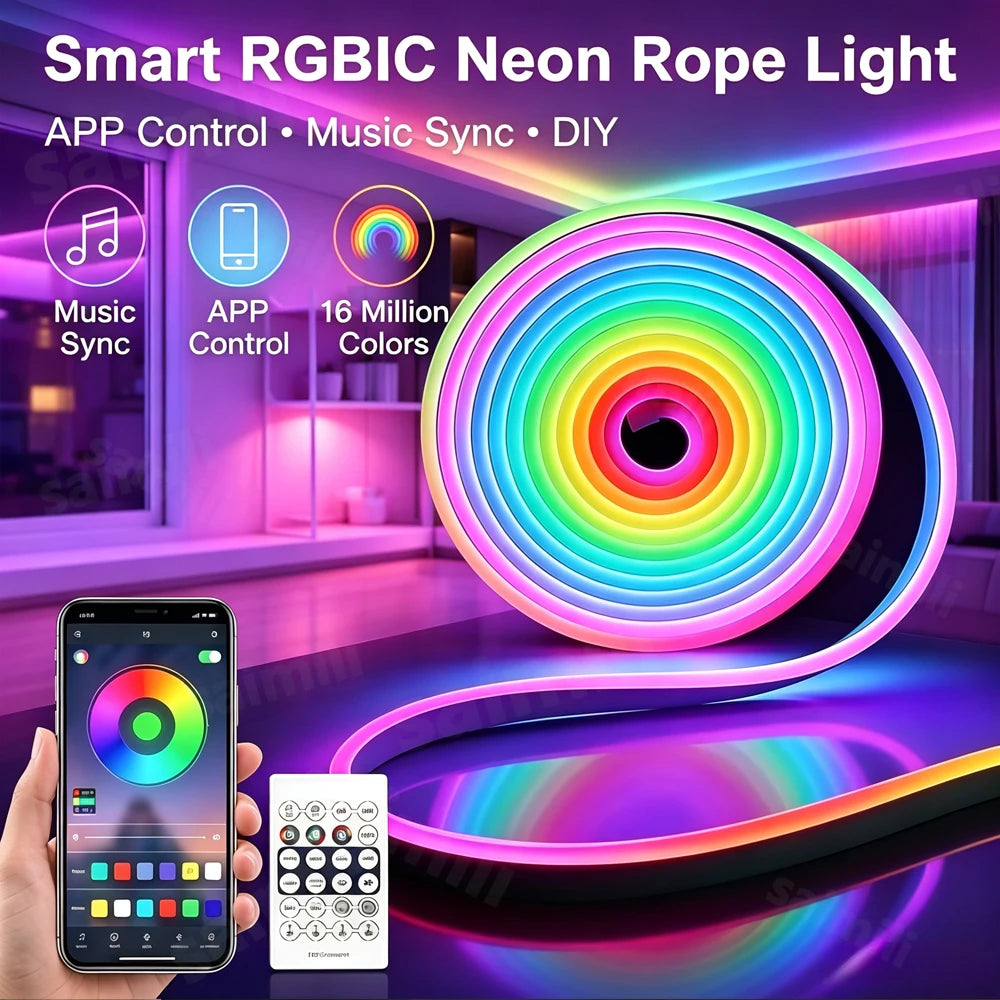 RGBIC USB Neon LED Tape Waterproof Flexible Strip Light Blue