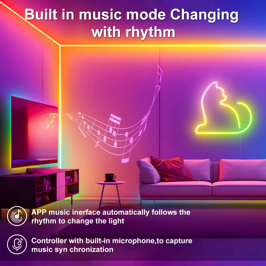 5V USB RGBIC Neon LED Strip Lights with Bluetooth APP Contro